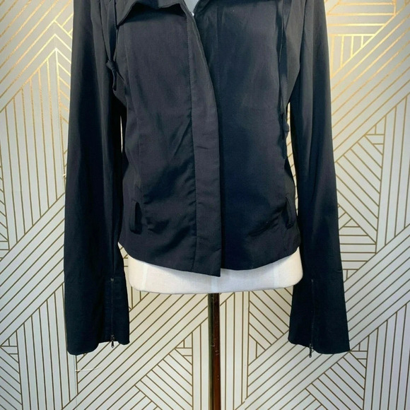 Annette Gortz Jacket Coat Zip Front Funnel Neck Moto‎ Black Size 36 US XS 4 6 - Picture 3 of 8
